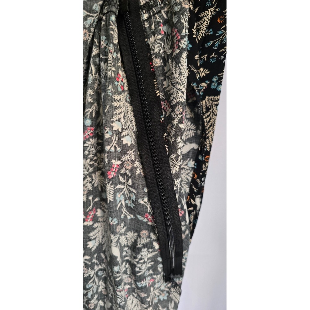 $25 NWT OLD NAVY long sleeve babydoll dress S Tall black blue floral bunny zips - Picture 6 of 14